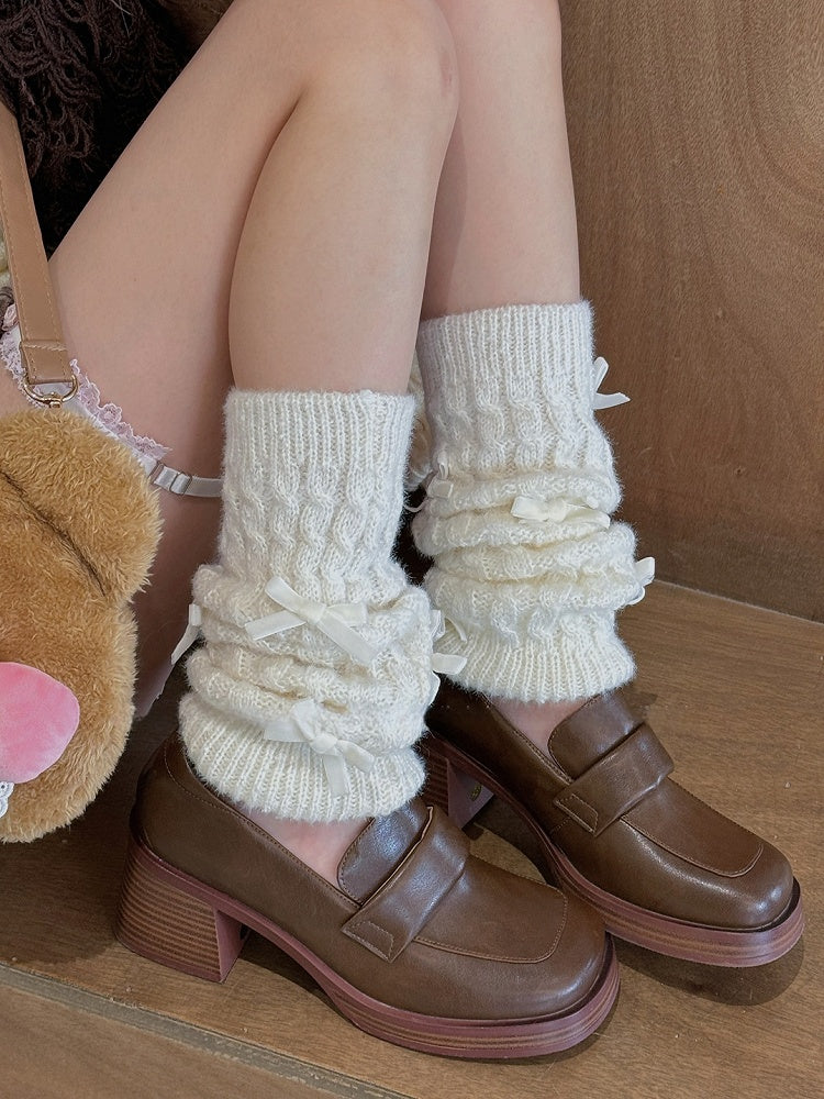 Milk White/Black/Apricot/Camel/Pink/Green Sweet Bowknot Leg Warmers