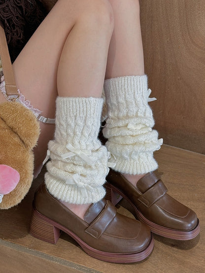 Milk White/Black/Apricot/Camel/Pink/Green Sweet Bowknot Leg Warmers