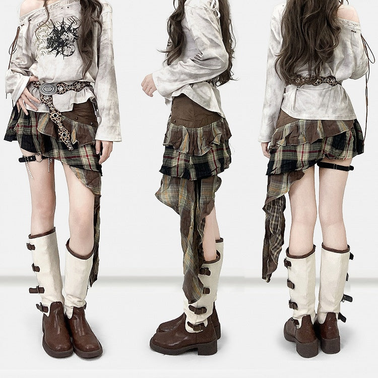 White Wasteland Punk Letter Print Self-tie Strap Tie Dye Design Sweatshirt