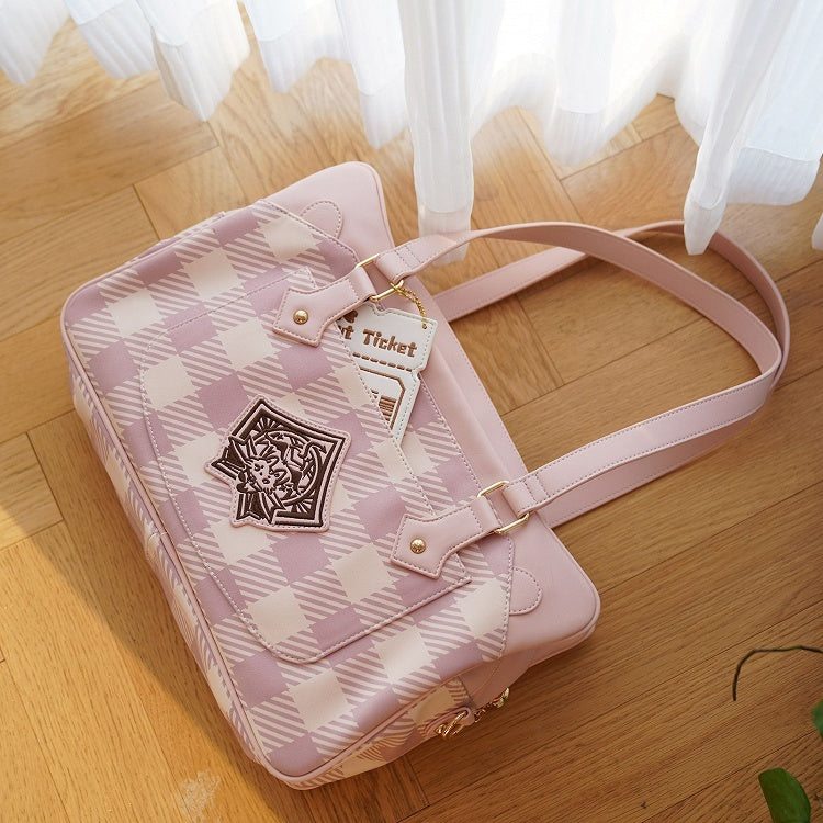 Plaid Pattern Large Capacity Pink Ita Tote Bag