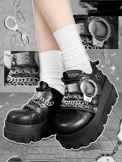 Y2K Handcuffs Design Detachable Chains Black Punk Platforms