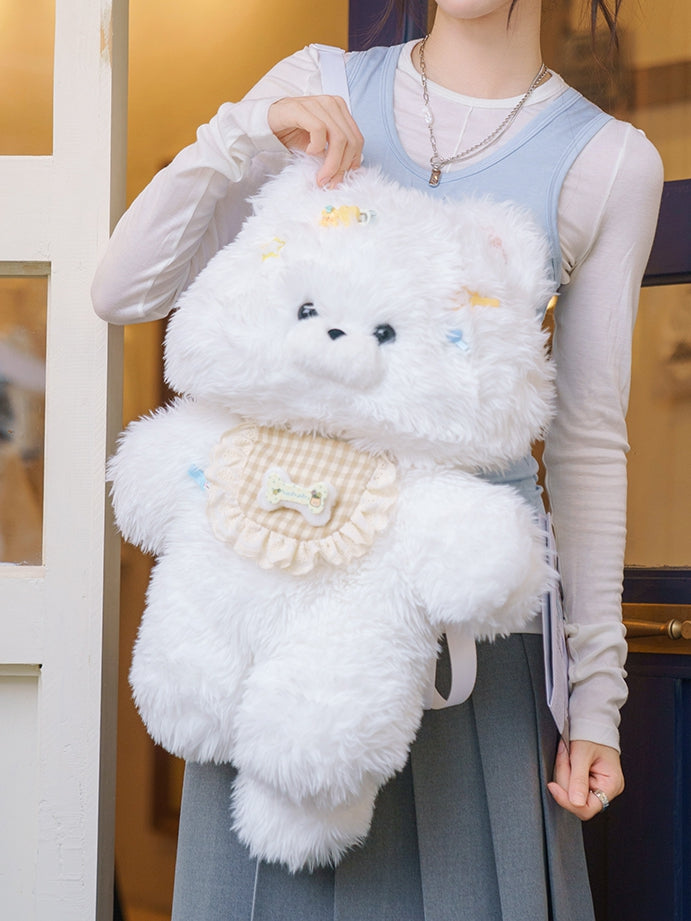 White 52cm Plush Puppy Backpack Detachable Shoulder Straps