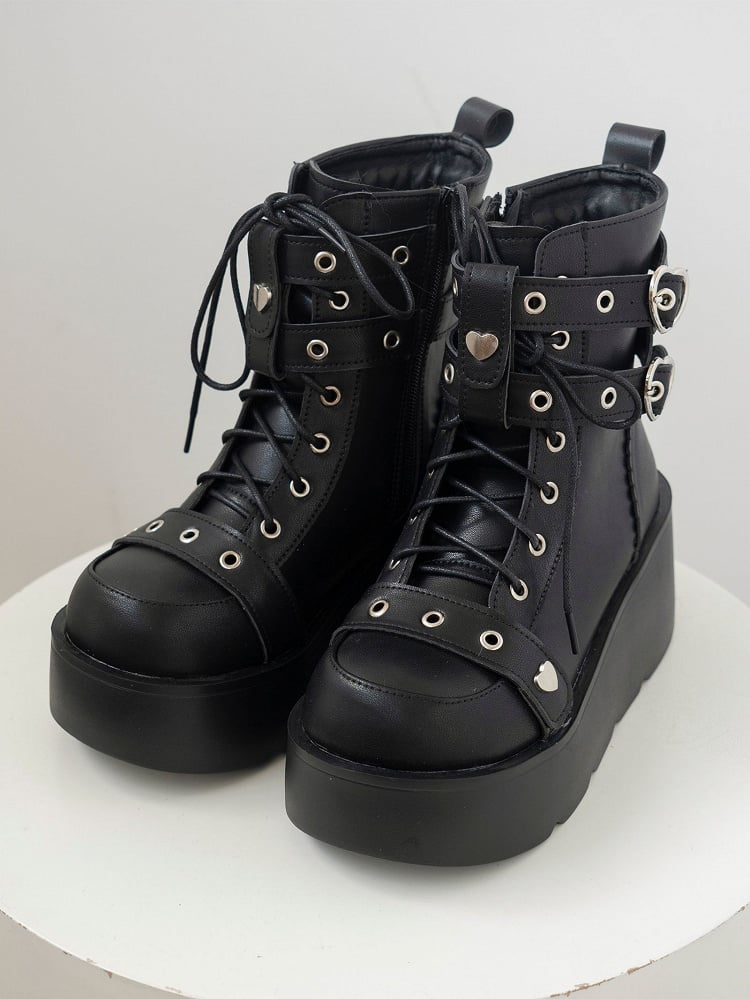 Punk Studs Black Platform Ankle Boots