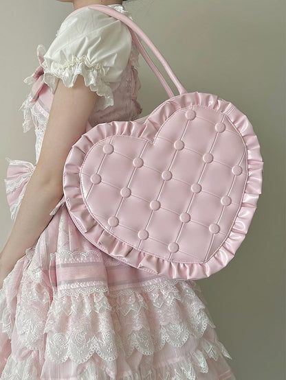Pink Ruffles Trim Heart-shaped Hand Bag