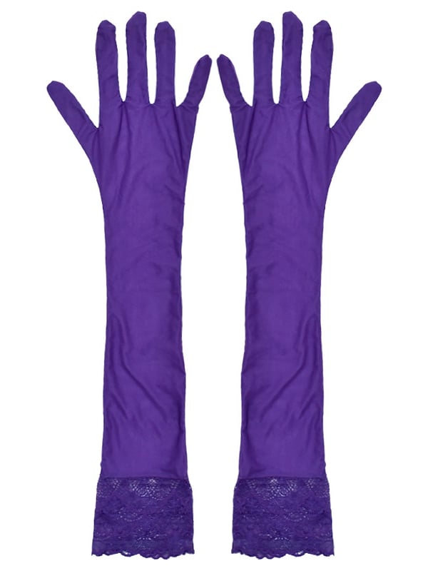 White/Black/Purple Lace Trim Gothic Punk Gloves