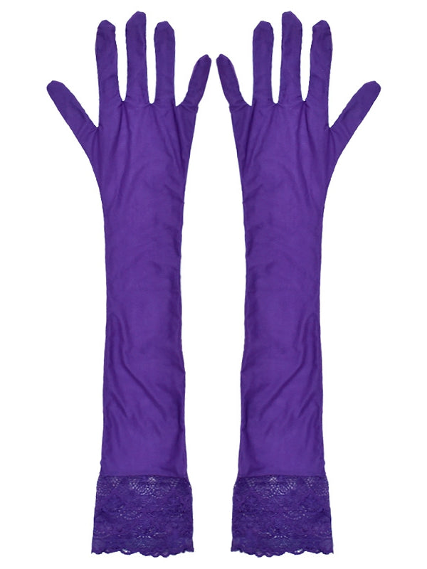 White/Black/Purple Lace Trim Gothic Punk Gloves