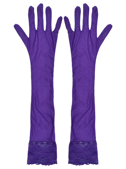 White/Black/Purple Lace Trim Gothic Punk Gloves