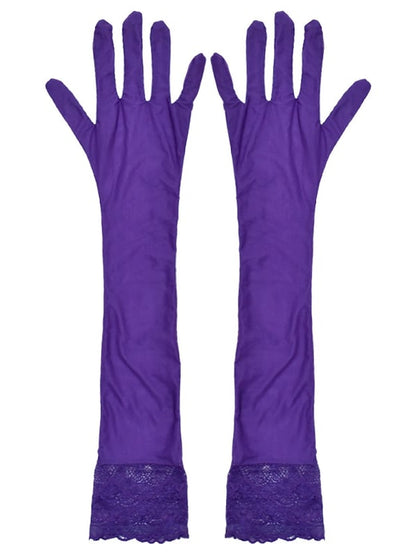 White/Black/Purple Lace Trim Gothic Punk Gloves