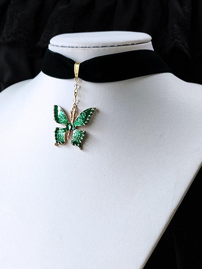 Butterfly Pendant Black Vintage Velvet Choker