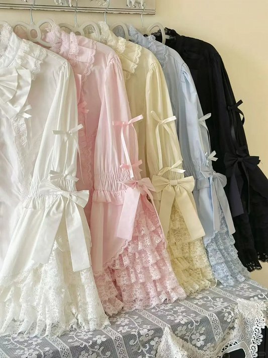 Plus Size White / Black / Pink / Blue / Apricot Lolita Bell Sleeves Blouse