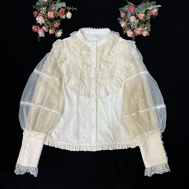 Apricot Vintage Shirt Leg-of-Mutton Sleeves Elegant Top