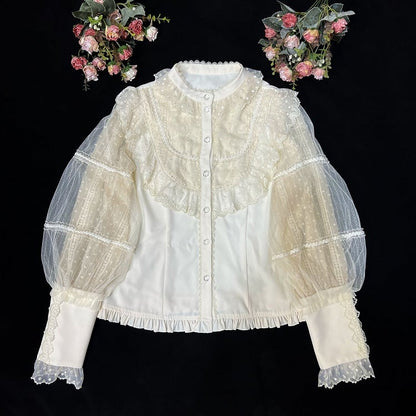 Apricot Vintage Shirt Leg-of-Mutton Sleeves Elegant Top