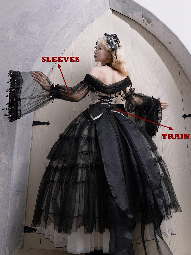 Plus Sizes Available Black Gothic Princess Off-the-shoulder Neckline Dress Black and White