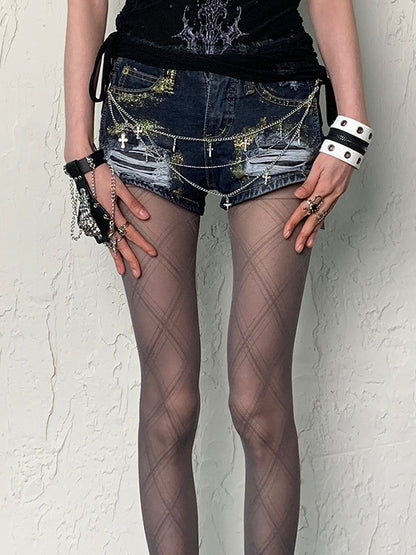 Gray Y2K Diamond Pattern Tights