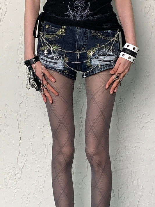 Gray Y2K Diamond Pattern Tights