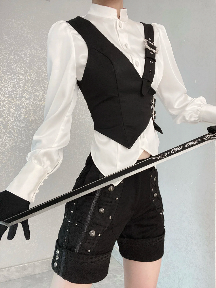 Black Asymmetrical Design Ouji Fashion Gothic Waistcoat