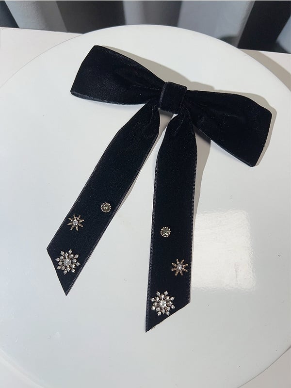 Black/Red/Green Rhinestone Snow Decorated Bowknot Hairclip