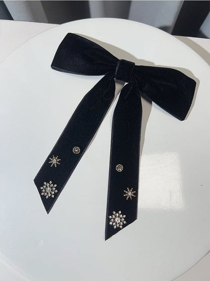 Black/Red/Green Rhinestone Snow Decorated Bowknot Hairclip