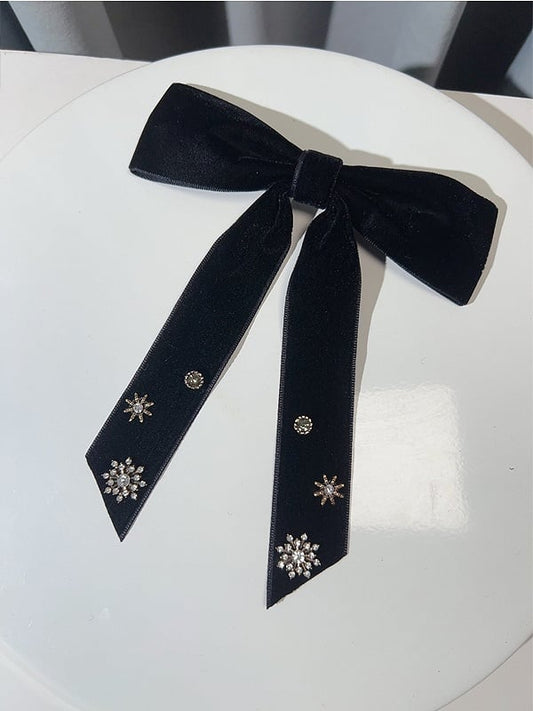 Black/Red/Green Rhinestone Snow Decorated Bowknot Hairclip