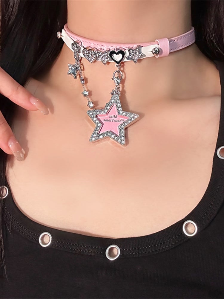 Pink Star Pendant PU Choker