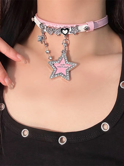 Pink Star Pendant PU Choker