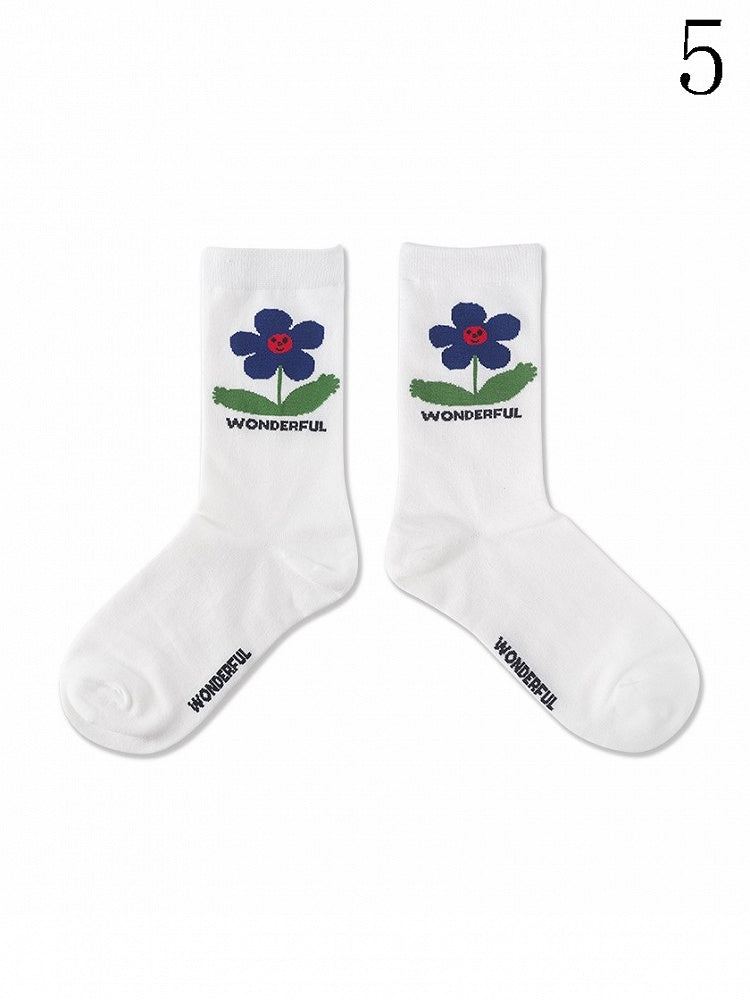 9 Options Colorful Kitty/Puppy/Bear Print Striped Pattern Calf Socks