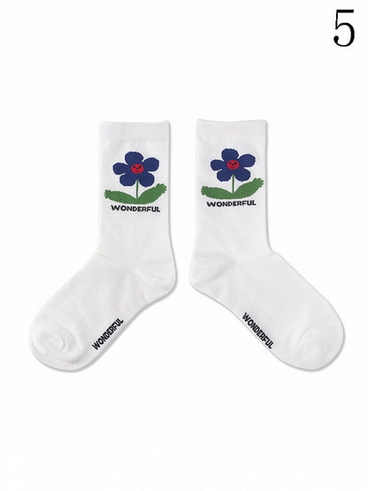 9 Options Colorful Kitty/Puppy/Bear Print Striped Pattern Calf Socks