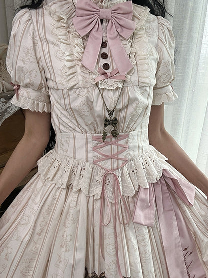 Plus Sizes Available Creamy Short Sleeves Blouse + Little Grils and Toys Print Skirt Set