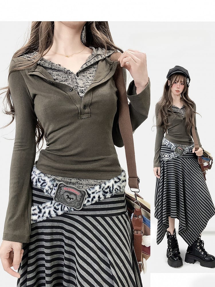 Army Green Wasteland Punk Two-piece Hoodie Top