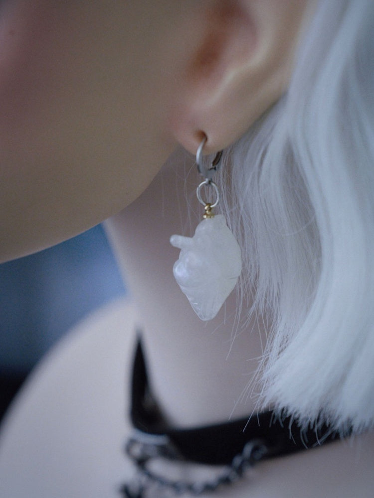 Gothic White Heart Earrings