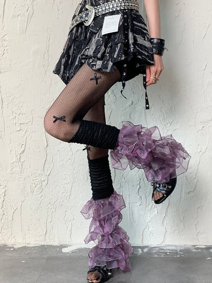 Black Y2K Bowknot Details Fishnet Design Tights