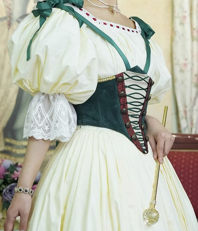 Bavarian Landhaus Historical Costume - Light Yellow Boned Bodice Top + Skirt + Corset Belt