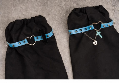 Pins and Studs Decorated Black and Blue Bowknots Gothic Leg Warmers