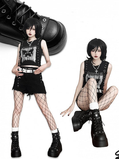 Punk Studs Black Platform Ankle Boots