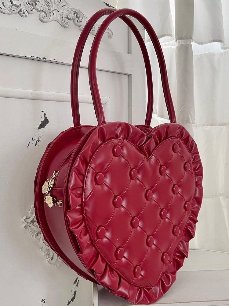 Red Ruffles Trim Heart-shaped Hand Bag