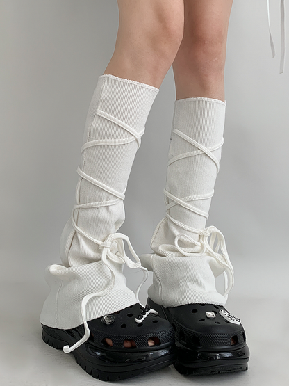Self-tie Straps Gray/White Flared Leg Warmers