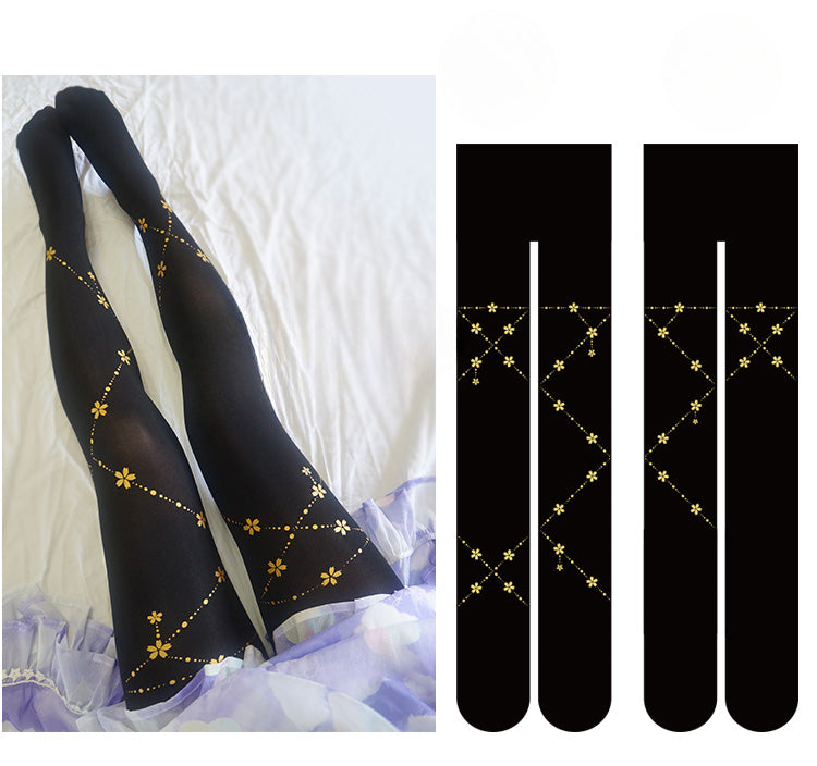 4 Options Black/White Sakura Pattern Tights