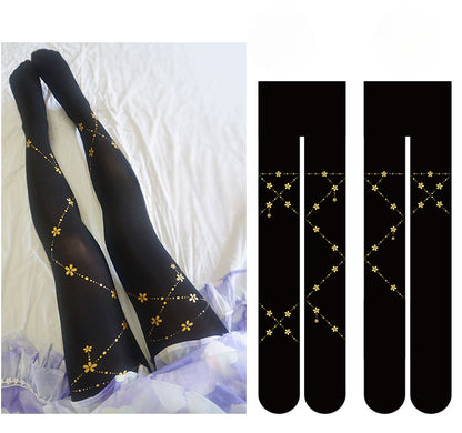 4 Options Black/White Sakura Pattern Tights