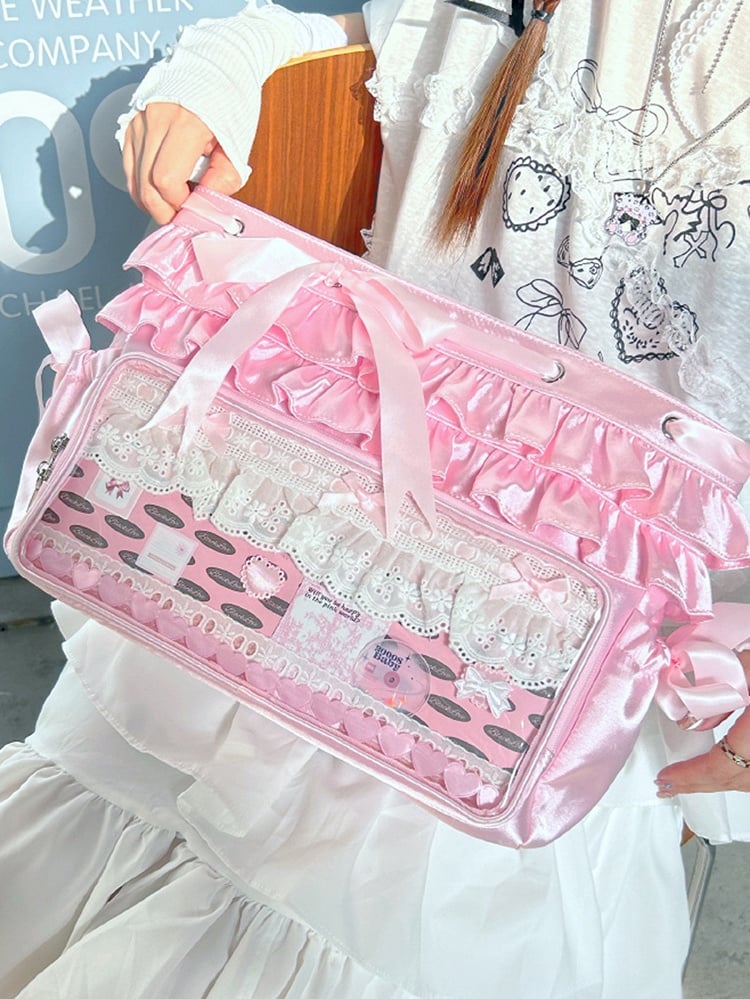 Pink Ruffle Trim Bow Accents Balletcore Ita Backpack