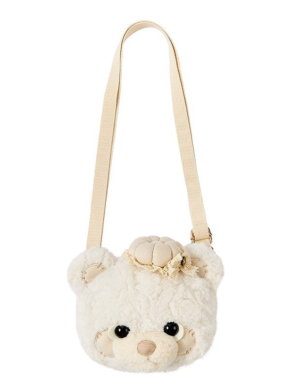 Brown/Pink/White Plush Teddy Bear Face Lolita Crossbody Bag