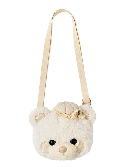 Brown/Pink/White Plush Teddy Bear Face Lolita Crossbody Bag