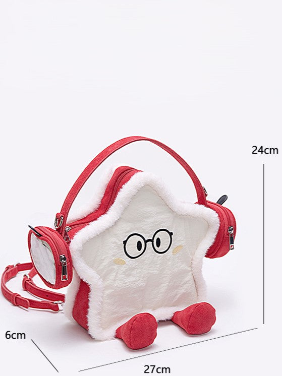 2-Way Kawaii Red Apple-Themed Plush Mini Ita Backpack With Headphones Design