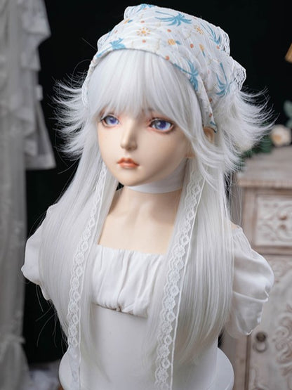 White 64CM Length Wig With Full Bangs