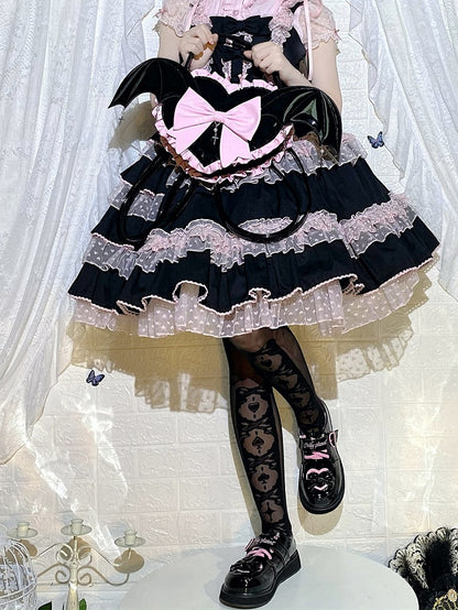 Gothic Lolita White/Black Print Over Knee Stockings