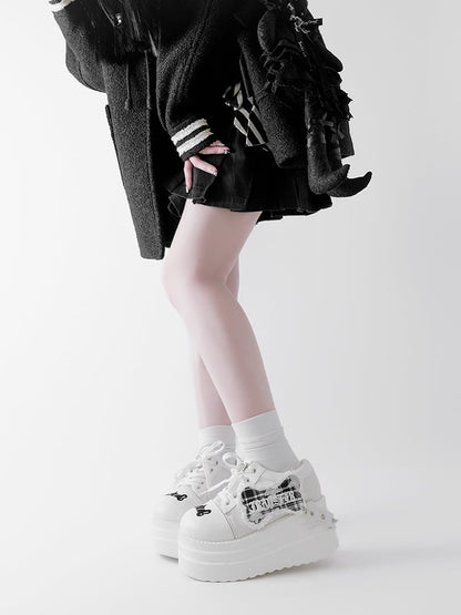 White Punk Bone Applique Silver-tone Studs Platform Shoes
