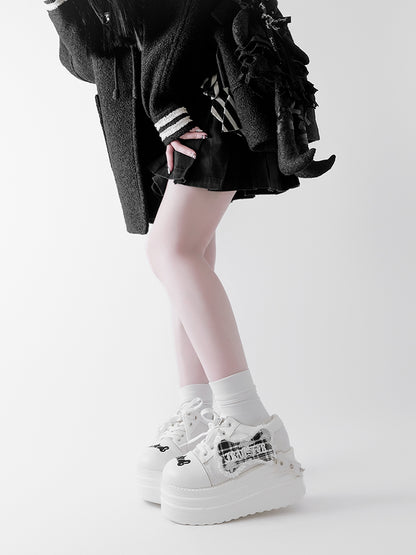 White Punk Bone Applique Silver-tone Studs Platform Shoes