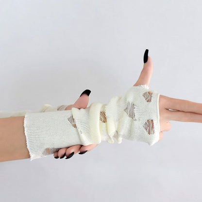 Black/White Cyberpunk Cut-out Design Knitted Gloves