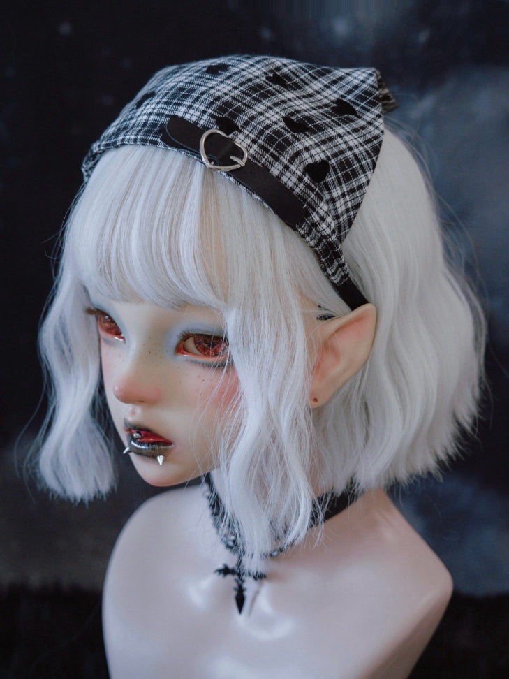 Heart Pattern Gothic Black and White Plaid Triangle Scarf KC