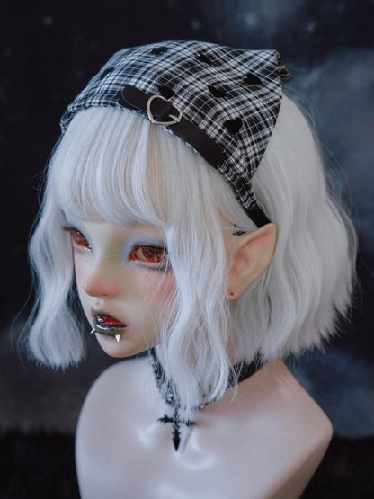 Heart Pattern Gothic Black and White Plaid Triangle Scarf KC