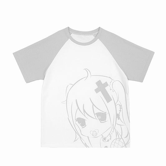 Light Gray Yami Kawaii Graphic T-shirt